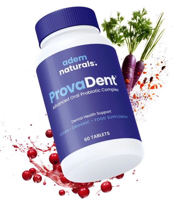 ProvaDent® oral health supplement bottle with healthy bright smile